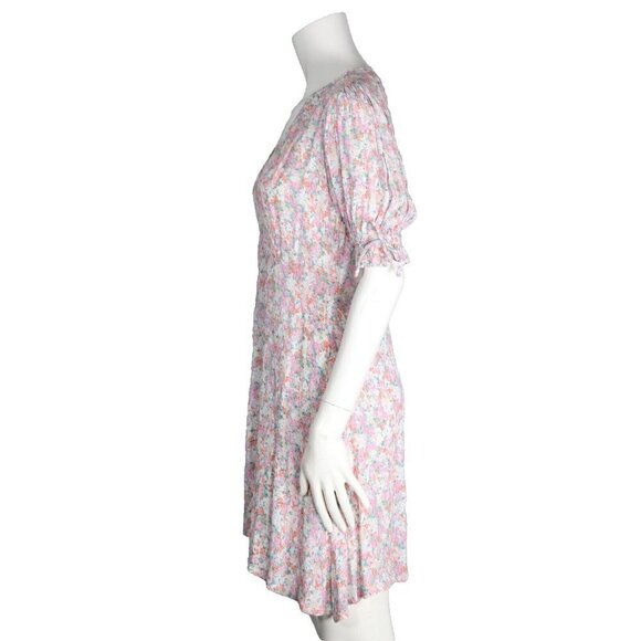 Faithfull the Brand Women's US6 Medium Pink Floral Dress S/S V-Neck Crepe Mini - Picture 4 of 7